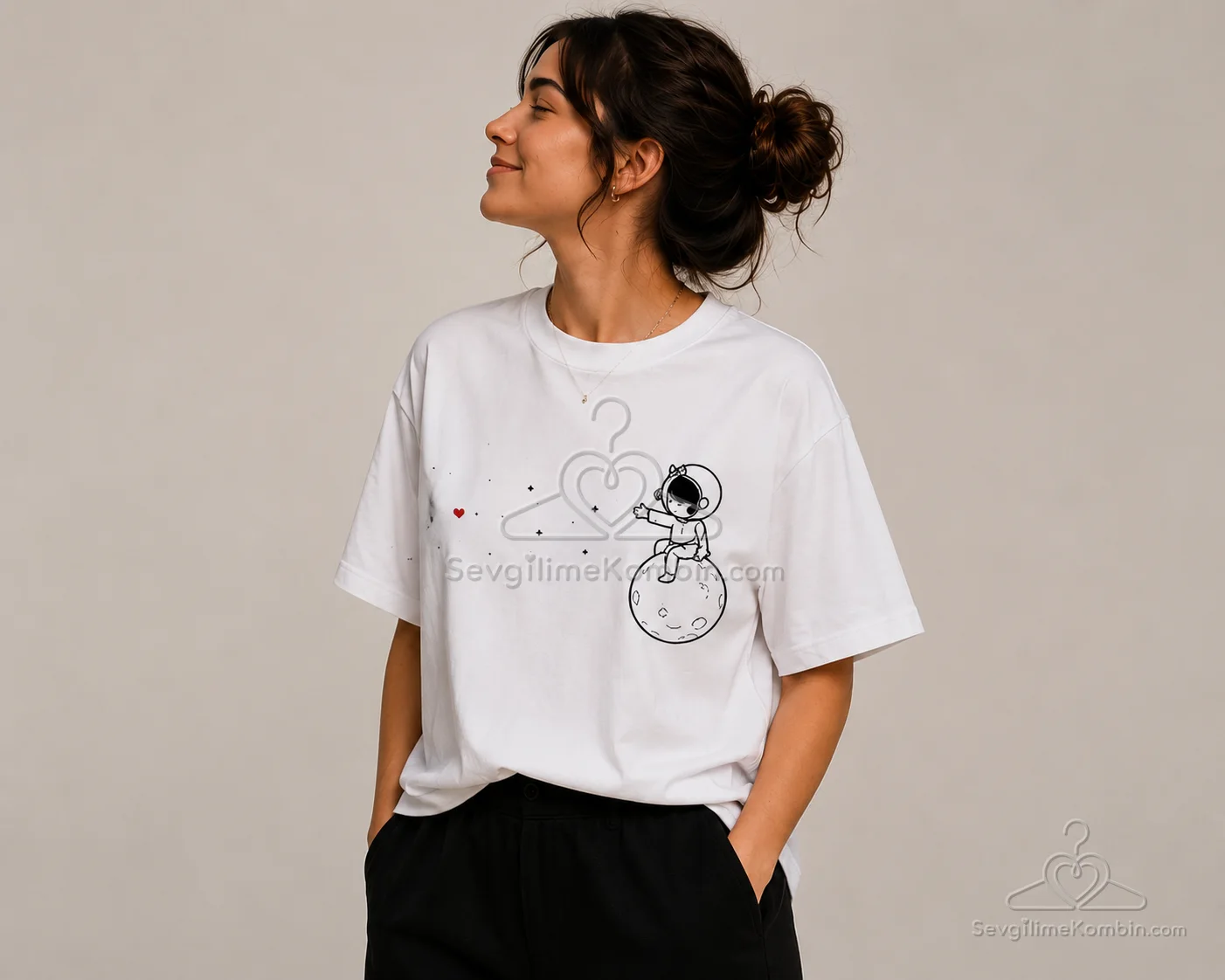 Astronot Aşkı Sevgili Tişört Kombini - 2