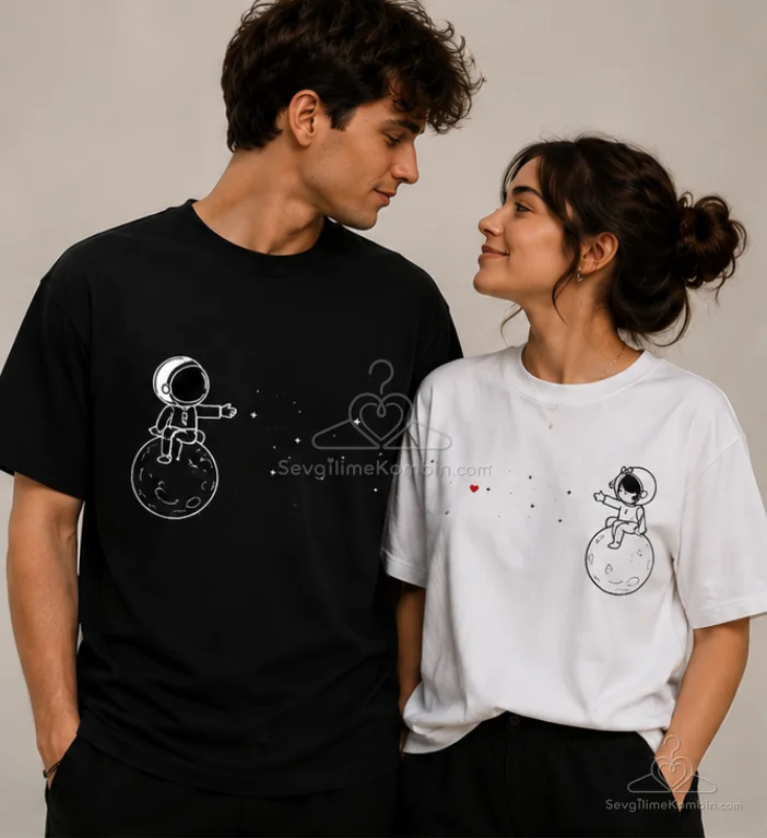 Astronot Aşkı Sevgili Tişört Kombini - 1