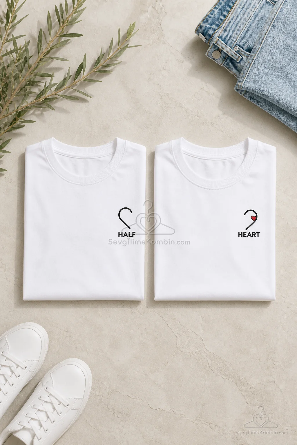 Heart Half Sevgili Çift Tişört Kombini