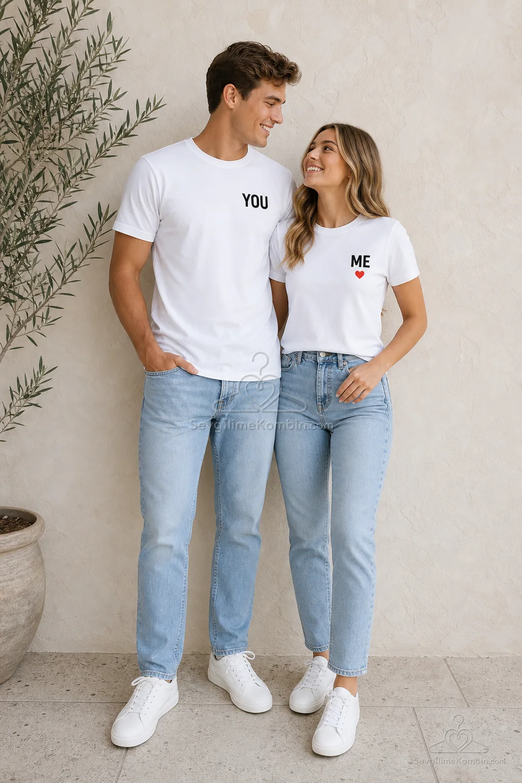 You & Me Sevgili Çift Tişört Kombini