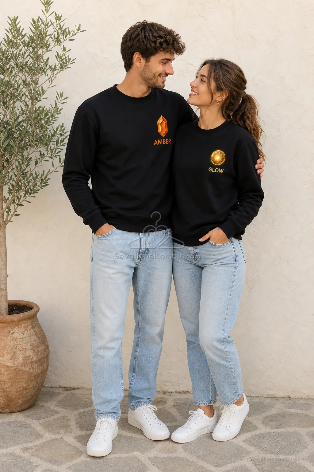 Amber Glow Çift Sweatshirt Kombini