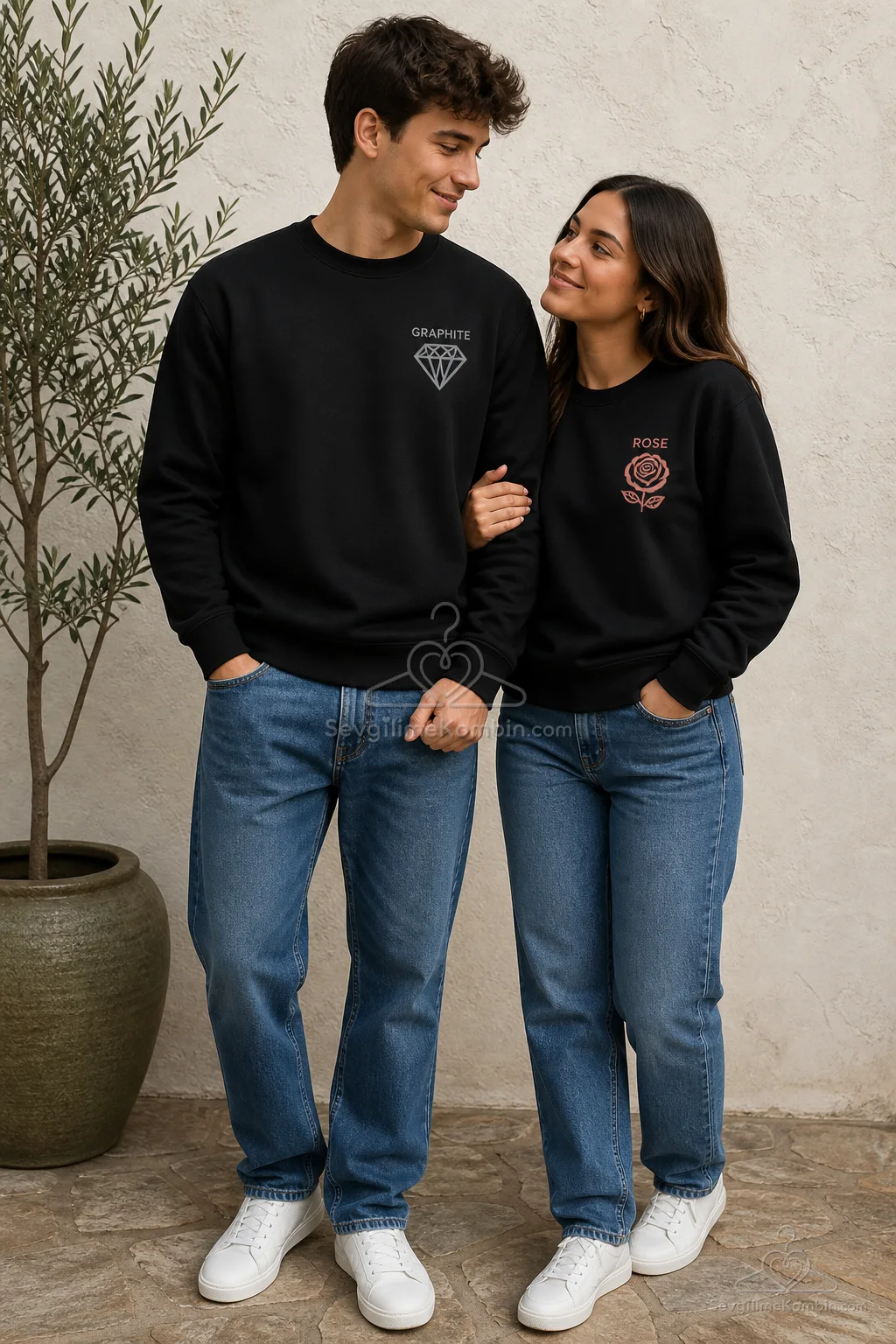 Graphite Rose Çift Sweatshirt Kombini