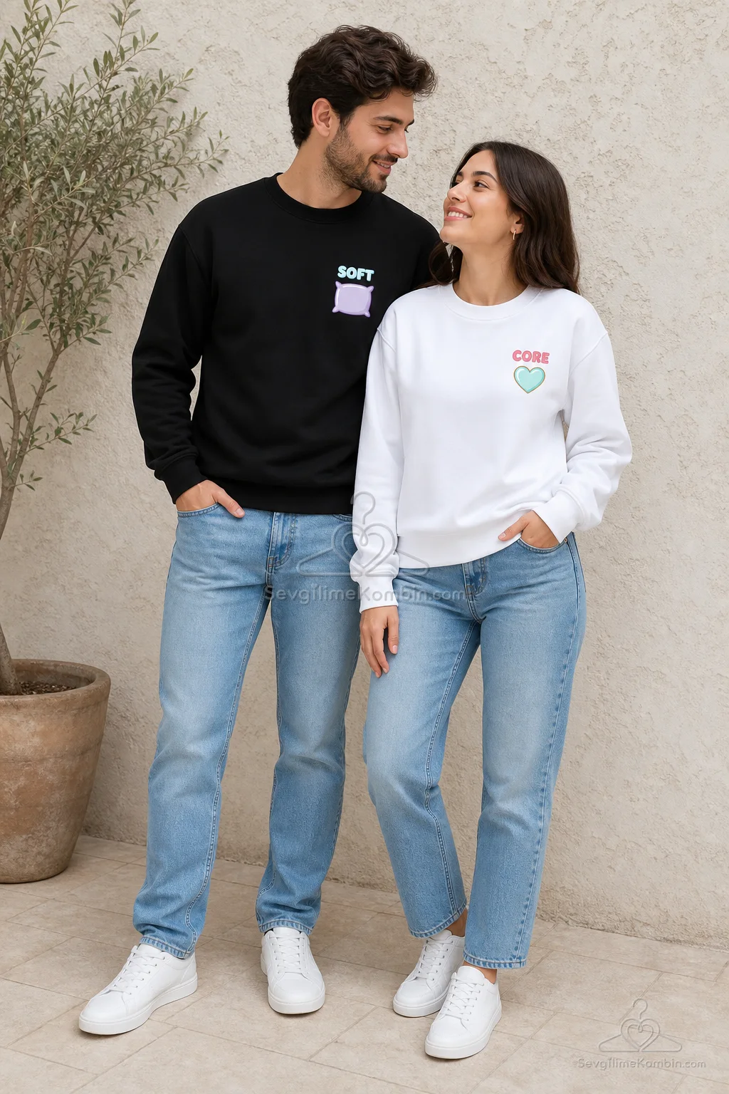 Soft Core Çift Sweatshirt Kombini