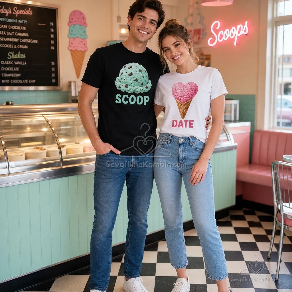 Ice Cream Date Sevgili Tişört Kombini